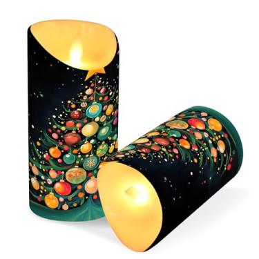 Imagem de Blueangle Pacote com 2 velas coloridas de árvore de Natal sem chama com controle remoto e temporizador, velas LED cintilantes (7,6 cm x 15 cm) para decoração de casa, casamento, acampamento (426)