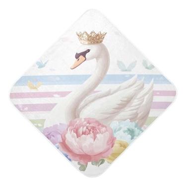 Imagem de Burbuja Cisne fofo com coroa toalha de banho para bebê – Toalha com capuz de musselina macia e absorvente para recém-nascidos, 89 x 89 cm