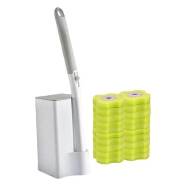 Imagem de KiBcsLic Escova de vaso sanitário descartável com suporte, para limpeza doméstica, montagem na parede, com refis e haste de limpeza, Refis Amarelos