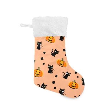 Imagem de Burbuja Meias de Natal de abóboras para gatos 45,7 cm com punho branco, decorações de festa de Natal em família, pacote com 2