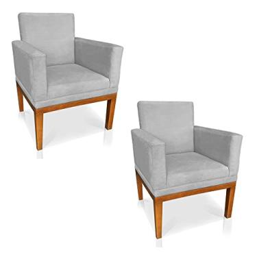 Imagem de Kit 2 Poltronas Decorativa Amanda Suede Cinza Base Madeira Castanho - Pallazio