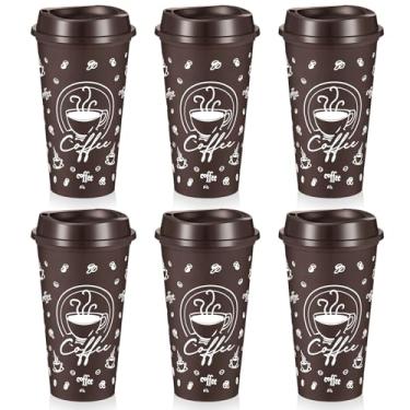 Imagem de Skybooly 6 conjuntos de xícaras de café reutilizáveis com tampas 473 ml copos quentes reutilizáveis copos de plástico a granel com tampas caneca de café de viagem para bebidas quentes ou frias, água