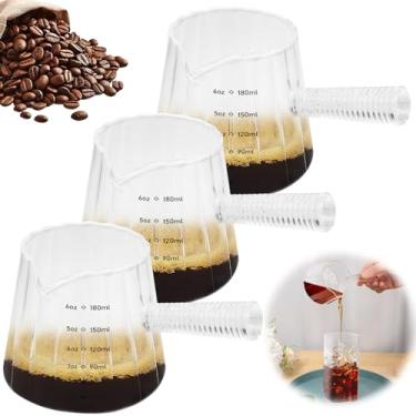 Imagem de 3 copos medidores de vidro espresso, copos de café expresso com bico duplo de 170 g com alça, bico em forma de V, dreno expresso com escala dupla, acessórios de café expresso de vidro transparente