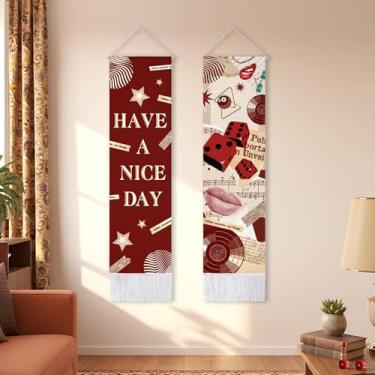 Imagem de CORNER LANCE Pacote com 2 tapeçarias verticais Downtown Girl Y2K, tapeçarias decorativas de parede vintage modernas, arte para pendurar com borlas para quarto, sala de estar, presente de inauguração