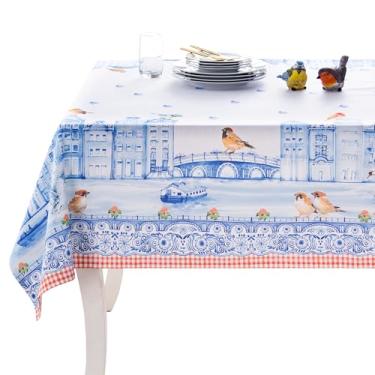 Imagem de Toalha de mesa quadrada Maison d'Hermine toalha de mesa 100% algodão para sala de jantar, casa de fazenda, casa, hotel, festas e casamento – Ideal para decorações de Páscoa, primavera e verão (canais