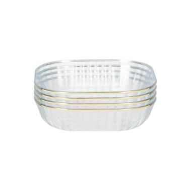 Imagem de Fruteira Prato de frutas quadrado decorativo prato de frutas para casa cozinha hotel restaurante lanche prato de doces conjunto de 4 Decoração de mesa(Clear)