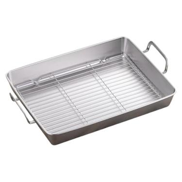 Imagem de MotiveTech Assadeira, utensílio de cozinha, acessórios para assar, bandeja para peru, assadeira para frango, bife, grelha para churrasco, Comprimento 41.5 Cm