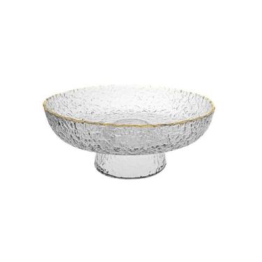 Imagem de Fruteira Prato de frutas feito de vidro com jantes douradas, prato de frutas adequado para casa, cozinha, hotel, restaurante, lanche, prato de doces Decoração de mesa