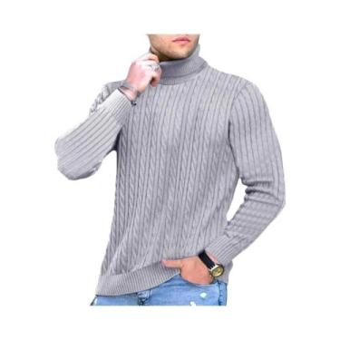 Imagem de Suéter Masculino Slim Fit De Gola Alta Em Tricô Para Outono Inverno Qu