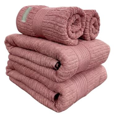 Imagem de Jogo De Banho Gigante Buddemeyer - Toalha Banhão Fio Penteado Canelado - 100% Algodão - Kit 4 Peças (Rosa 1997)