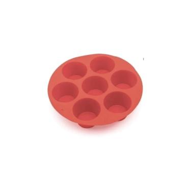Imagem de Forma de Silicone para Cupcake, 7 Cavidades, Vermelha e Cinza, Compatível com Air Fryer, 18cm Diâmetro, Antiaderente, Resistente a Alta Temperatura