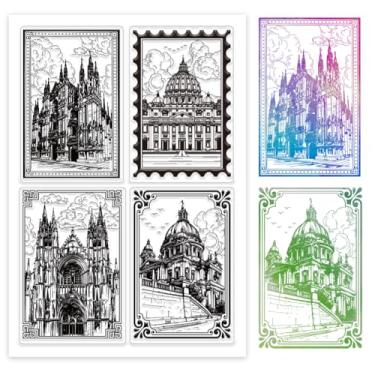 Imagem de 1 folha de carimbos transparentes de plástico PVC, carimbo de silicone com padrão de edifícios vintage personalizado, selos de silicone transparentes reutilizáveis para fazer álbuns de fotos