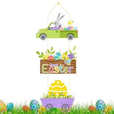 Imagem de Placa de Porta da Páscoa - Faixa de Festa Acessórios para Festas,Placas de Porta para Feliz Páscoa com Cordas | Para Interior Exterior Casa de Campo Janela Parede Lareira