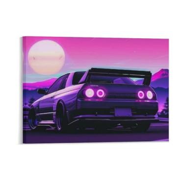 Imagem de HouLaiZhe Drift R34 Jdm carro esportes roxo sol pôsteres lona estética decoração de sala de parede impressões galeria sala decoração de parede para quarto sala de estar escritório 18 x 24 polegadas