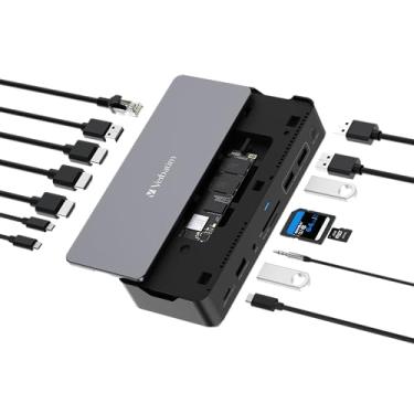 Imagem de Verbatim Estação de ancoragem USB-C Pro, hub 15 em 1 com SSD integrado, adaptador multiportas para HDMI 4K e 8K, USB-A e USB-C, PD 80W, AUX, leitor de cartão, para Mac/Windows Laptop e Co