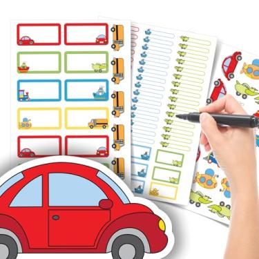 Imagem de Etiqueta Escolar Menino com TAG + Caneta (Carrinhos, Kit de Etiquetas)