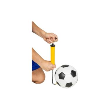 Imagem de Bomba de Ar Manual Portátil, 24cm, Ferro e Plástico, com Bico Agulha e Mangueira, para Bola de Futebol, Vôlei, Basquete e Boias