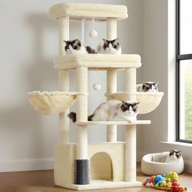 Imagem de Hey-brother Torre de árvore para gatos, postes para arranhar com plataforma extragrande, condomínio especializado, 2 redes aconchegantes, escova para cuidados pessoais para gatos adultos em ambientes