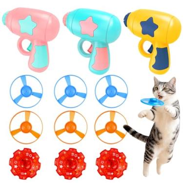 Imagem de IAXSEE Conjunto de 12 peças de brinquedo para buscar gatos com 3 piões vermelhas, 6 discos voadores, brinquedos interativos coloridos para gatinhos, perseguição, treino, caça