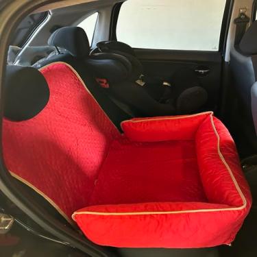 Imagem de Kit 2 Peças Cama Pet e Protetor de Banco 2 em 1 para Carro Grande com Colchonete Toddy Liso Impermeável (Vermelho)
