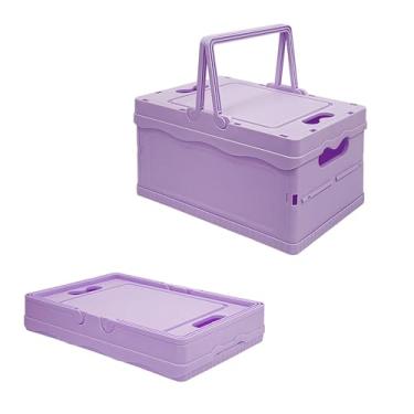 Imagem de Tixill Pequenas caixas de armazenamento dobráveis, cestas de plástico dobráveis com tampas e alças para organização, mini caixas empilháveis para casa, cozinha, quarto, banheiro, escritório (30 x 20 x