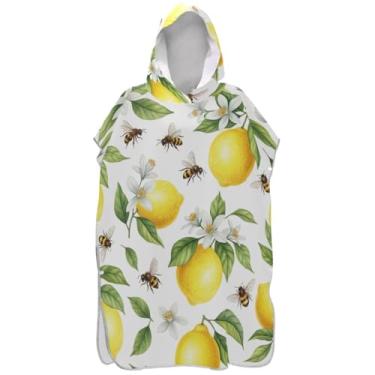 Imagem de Joisal Aquarela floral limões branco surf poncho trocador para adultos praia moletom toalha floral plus size unissex adulto poncho com capuz