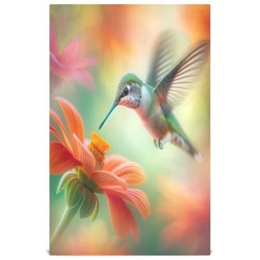 Imagem de Joisal Fun Kitchen Conjunto de toalha de prato decorativo beija-flor laranja vibrante toalha de chá de mão pano de limpeza fofo absorvente 45 x 71 cm, 1 pacote