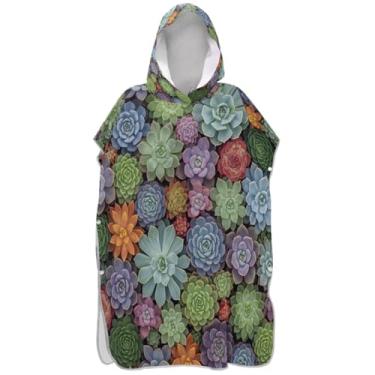 Imagem de Joisal Poncho de surfe vestível trocador roupão adulto com capuz toalha de praia estampa flores vibrantes poncho masculino feminino colorido com capuz