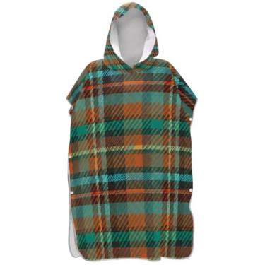 Imagem de Joisal Roupão de mudança de poncho de surfe para adultos toalha de natação com capuz plus size xadrez verde laranja impressão ponchos adultos para mulheres