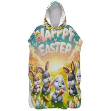 Imagem de Joisal Roupão para adultos, poncho de surfe, toalha de banho com capuz, absorvente, fofo, coelho, páscoa, ponchos de praia para homens