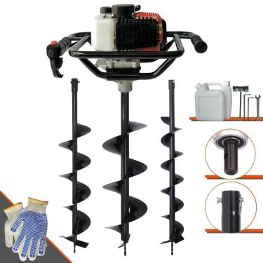 Imagem de Perfurador de Solo Máquina Fura Terra Trado Motorizado Vant VPS52 À Gasolina 2T 52cc 2HP 6.500rpm + KIT 3 Brocas 80x10, 80x15 e 80x20