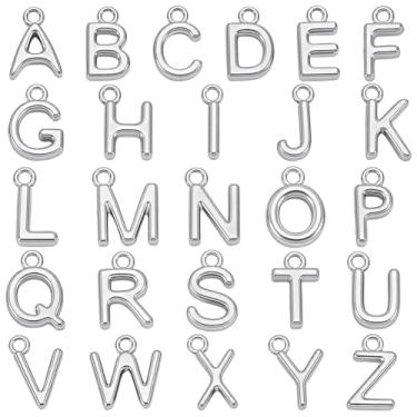 Imagem de WADORN 26 peças de pingentes de letras do alfabeto A-Z banhados a ouro 18K para fabricação de joias, pingente de metal platina, pingente de letra inicial, pingentes com glitter, miçangas, colar
