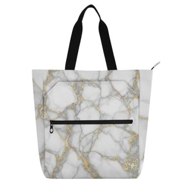 Imagem de GAIGEO Bolsa feminina cinza mármore branca para trabalho bolsa escolar de lona com zíper bolsa de viagem com compartimentos