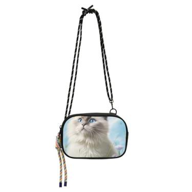 Imagem de TSENQUE Linda bolsa feminina com estampa de gato Ragdoll pequena bolsa transversal bolsa de telefone bolsa sobre ombro bolsas fofas