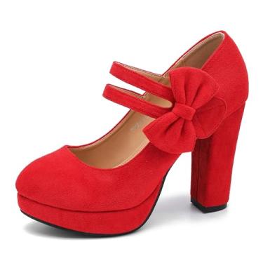 Imagem de MAIERNISI JESSI Sapatos femininos de salto alto plataforma com salto alto, Vermelho grosso, 38