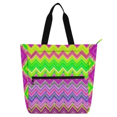 Imagem de Bolsa de trabalho abstrata colorida chevron brilhante para mulheres, sacola de lona para escola de praia, bolsas fofas para crianças, presente para amantes de livros
