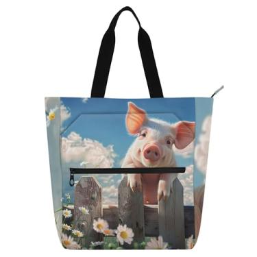 Imagem de Lindos sacos de trabalho florais de porco para mulheres, bolsa de lona para faculdade, escola, bolsas, professores, livros, presente para amantes de livros