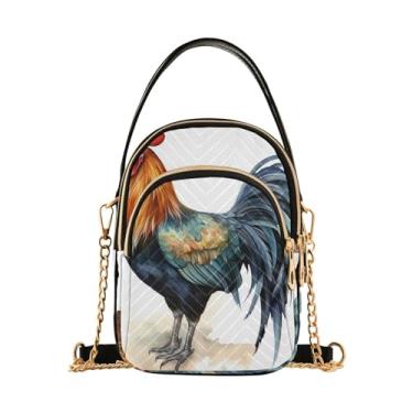 Imagem de Duas bolsas de mão pequenas de pavões na árvore para mulheres, bolsas transversais, bolsas de ombro femininas modernas, Aquarela de um galo em branco-1, One Size