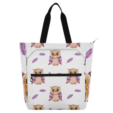 Imagem de GAIGEO Aquarela lindas corujas roxas brancas bolsas de trabalho para mulheres, bolsa escolar de lona, utilitária, presente infantil para amantes de livros