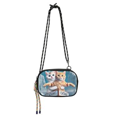 Imagem de TSENQUE Bolsas femininas transversais pequenas bolsas de telefone com alça estampa de gatos Titanic Kitten Travel over Shoulder Purses
