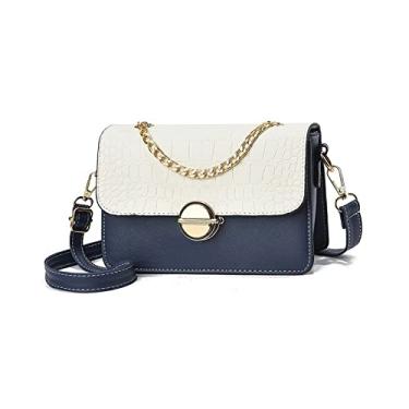 Imagem de NICOLE & DORIS Pequena bolsa tiracolo feminina, bolsa de ombro colorida, bolsa lateral feminina rígida de couro PU, Azul royal com branco, Large