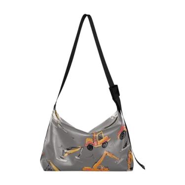 Imagem de Bolsa tiracolo de couro vegano Clouds and Stars in the Sky, bolsa tiracolo Hobo para mulheres, bolsa de ombro Hobo, Guindaste de construção em cinza - 2, One Size