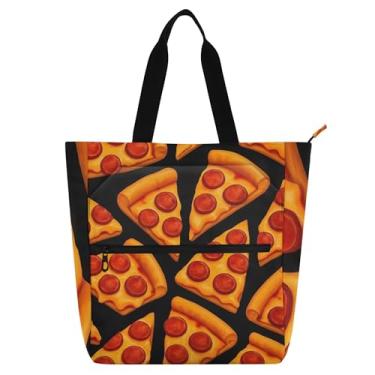 Imagem de Sacolas de trabalho femininas pretas de desenho animado de pizza, lona, praia, escola, bolsas fofas, para crianças, para amantes de livros, presentes