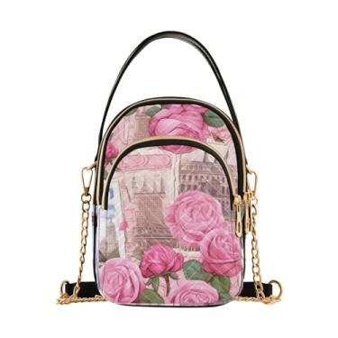 Imagem de Bolsas transversais femininas rosas e cartões postais pequenas, bolsas transversais, bolsas transversais, bolsas femininas modernas, Rosas rosa e cartões postais - 3, One Size