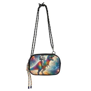 Imagem de TSENQUE Bolsa feminina Astronaut t Rex Rainbow Nebula bolsa transversal pequena carteira para celular bolsa de ombro bolsas viagem todos os dias