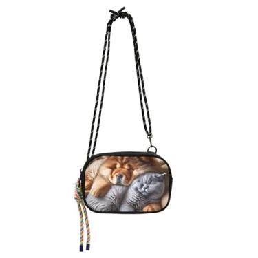 Imagem de Bolsa tiracolo pequena feminina bolsa de telefone com alça casual fofa sobre o ombro bolsas viagem chow chow cachorro fofo gato