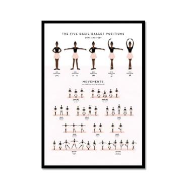 Imagem de Ballet Positions Dance Poster Ballerina Education Wall Art Prints Canvas Painting Pictures Ballet Studio Dance Room Home Decor (SKU2,40.6x61.0 cm = (40x60cm), moldura de metal preto)
