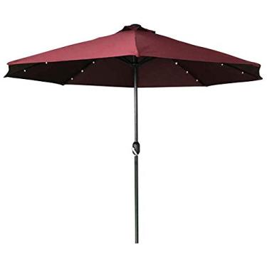 Imagem de CMOLVUR Guarda-sol de jardim, manivela solar de 2,4 m/2,4 m, guarda-sol de alumínio com luzes LED, toldo de guarda-chuva externo 8 nervuras fácil de abrir, proteção UV à prova d'água para praia