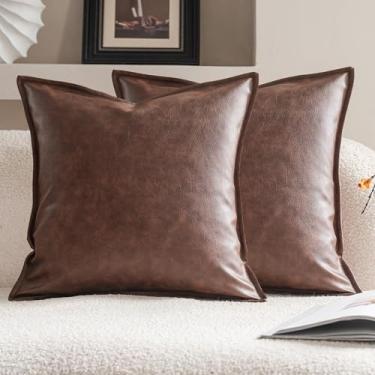Imagem de Neelvin Capas de almofada decorativas de couro sintético moderno sólido 61 x 61 cm conjunto de 2 fronhas de almofada para cama sofá e sofá