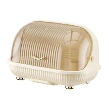 Imagem de Bothyi Organizador de mamadeiras com tampa articulada, suporte para copos e porta-copos de mesa, à prova de poeira, para mamadeiras, utensílios de jantar e, L Cream